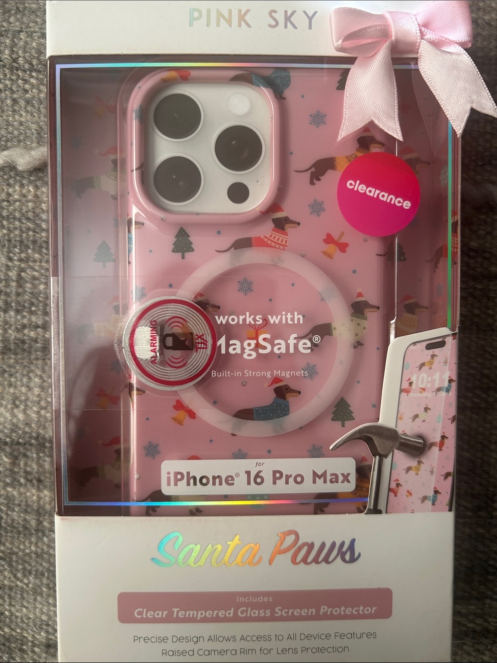 Santa Paws MagSafe-Compatible iPhone 16 Pro Max Case w Screen Protector (Pink)